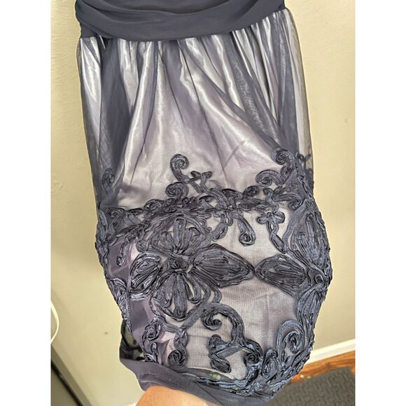 SLNY Missy Blue Fit & Flare Cocktail Party Dress Sleeveless Navy Size 6 Stretch - Picture 8 of 16